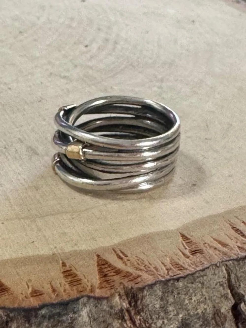 Pandora 925 Sterling Silver 14K Accents Crossover Wide Ring Size 6.5 190383